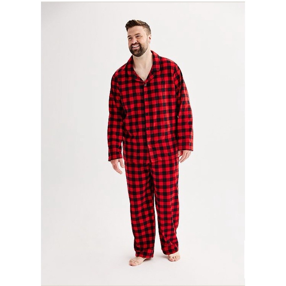 NWT Jammies For Your Families Men's Buffalo Plaid Red Black Loose Fit Size 3XLT